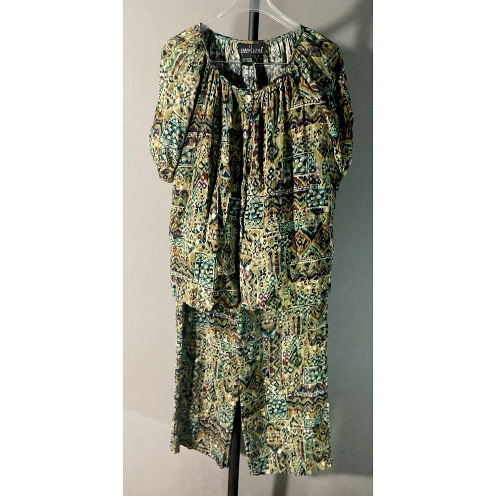 CAROLE LITTLE multicolor geometric 2pc rayon broomstick top and pants set 2P